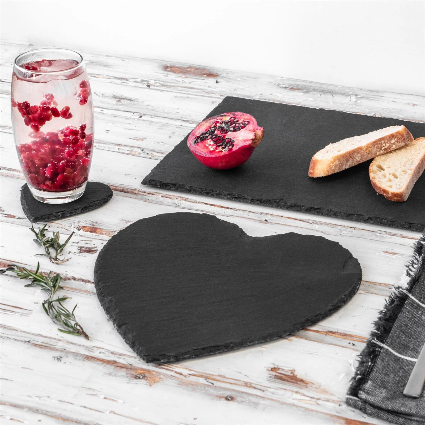 Table Linen & Mats | Heart Slate Placemats 25cm Pack of 4 | Argon Tableware