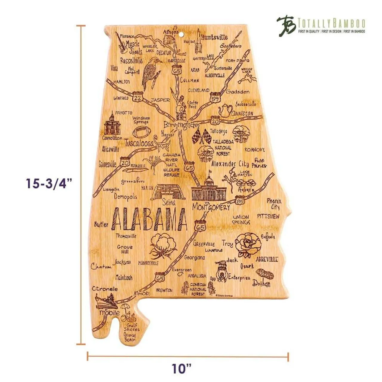 Totally Bamboo Alabama Destination Cutting Board