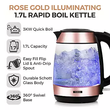 Tower 3KW 1.7L Glass Kettle T10040RG - Rose Gold | Kaleidoscope