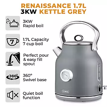 Tower Renaissance 1.7L 3KW Kettle - Grey | Kaleidoscope