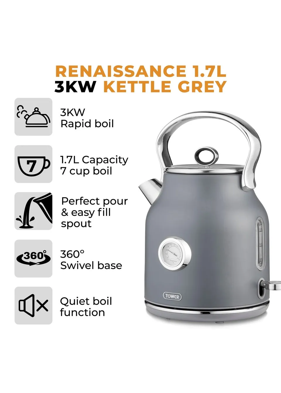 Tower Renaissance 3KW Kettle  (1.7L)