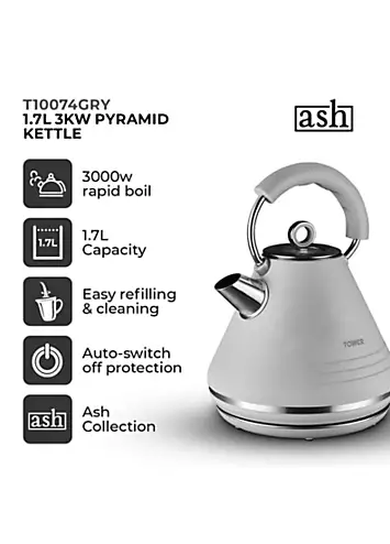 Tower T10074GRY Ash Rapid Boil Pyramid 1.7L Kettle - Grey & Chrome | Kaleidoscope