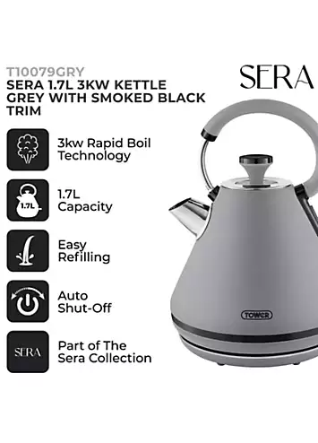 Tower T10079GRY Sera Pyramid 1.7L Kettle - Grey | Kaleidoscope