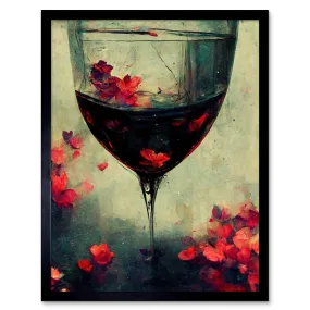 Wall Art & Pictures | Wall Art Print Red Wine Glass And Pink Flowers Watercolour Art Framed | Artery8