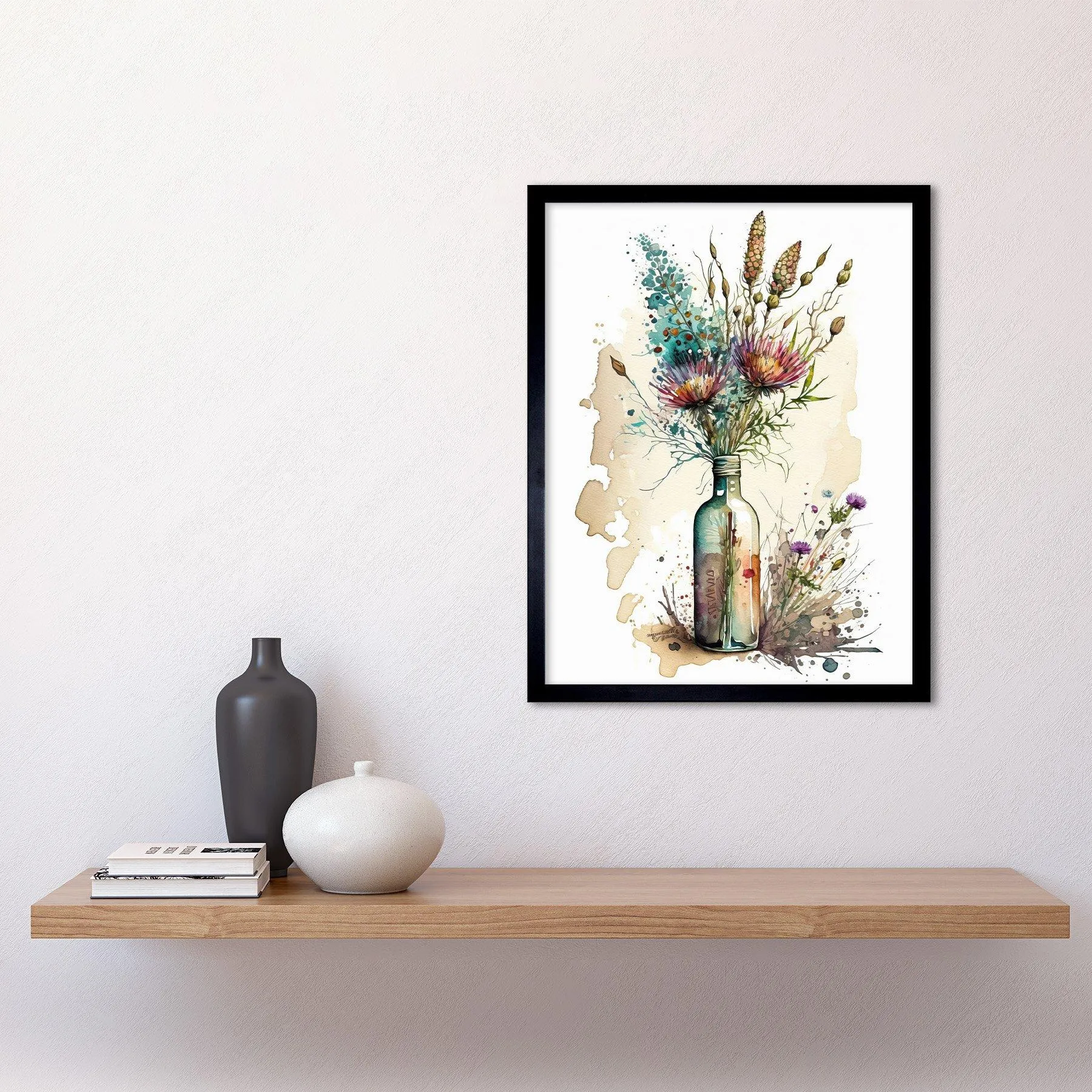 Wall Art & Pictures | Wall Art Print Spring Flower Bouquet In Glass Wine Bottle Vase Art Framed | Artery8