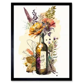 Wall Art & Pictures | Wall Art Print Wildflower Bouquet in Upcycled Glass Wine Bottle Art Framed | Artery8