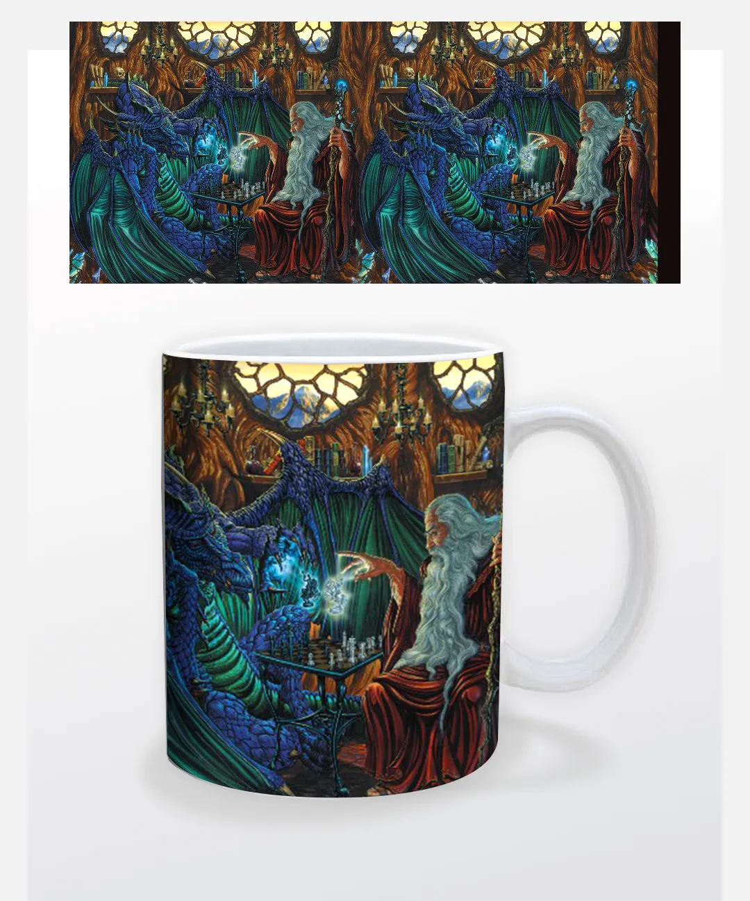 Wizard & Dragon Playing Chess Mug