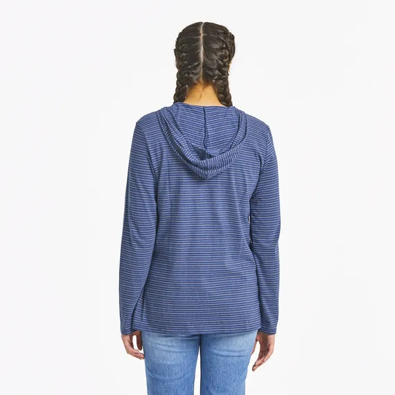 Women's Wine Glass L/S Striped Crusher-LITE Hooded Tee - Darkest Blue - 122330