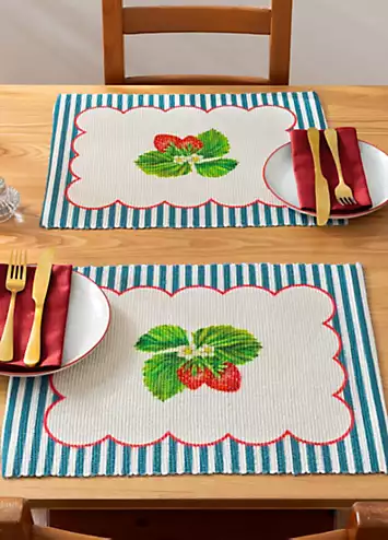 Wylder Nature Strawberry Stripes Set of 4 Table Placemats | Kaleidoscope