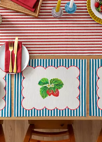 Wylder Nature Strawberry Stripes Set of 4 Table Placemats | Kaleidoscope