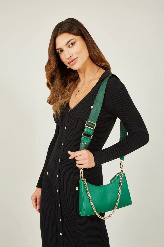 Yumi Green Cross Body Bag With Gold Chain