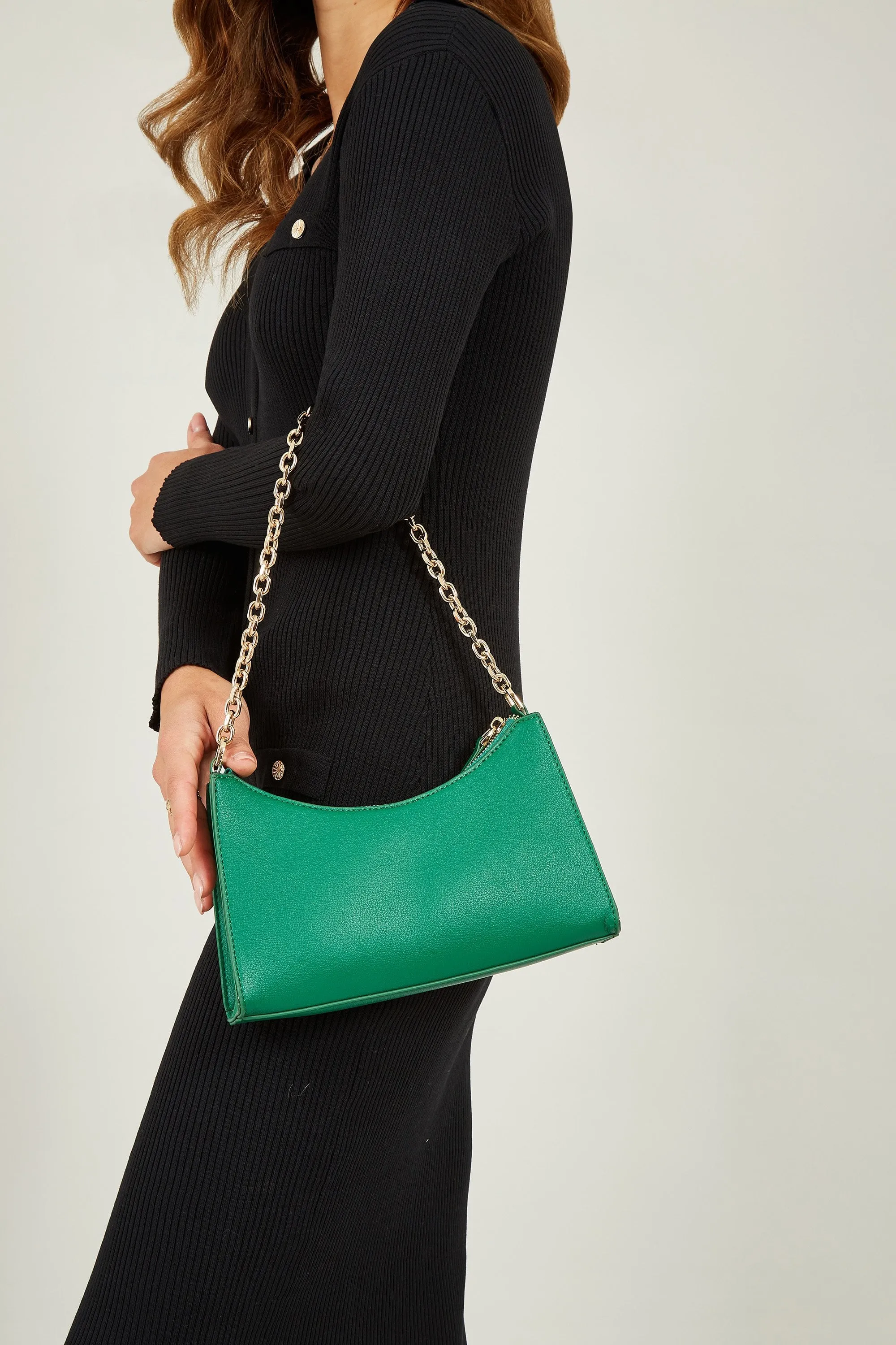 Yumi Green Cross Body Bag With Gold Chain